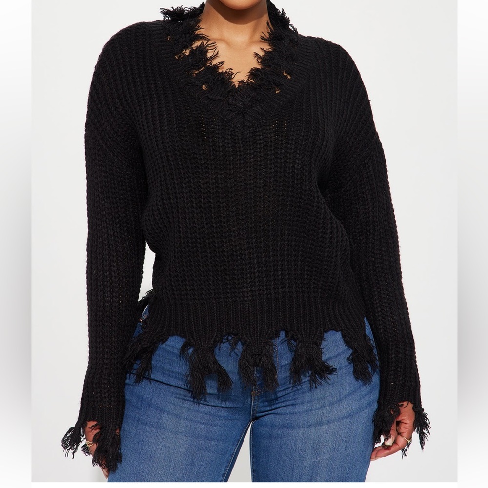Fashion Nova Always Distressing Me Out Sweater in Black